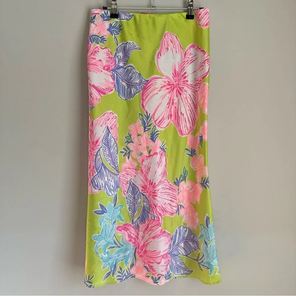 Lilly Pulitzer CORY MIDI SKIRT Matcha Green Boho Babe Pink White 4 $128 Retail